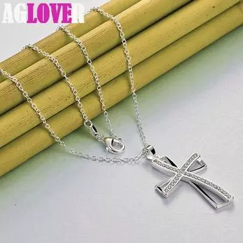 Ожерелье с подвеской из стерлингового серебра 925 пробы с крестом AAA и цирконом, ювелирные изделия 45cm