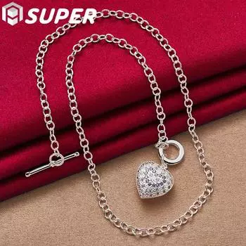 Ожерелье с подвеской из стерлингового серебра 925 пробы в форме сердца AAA с цирконом для женщин, модные ювелирные изделия для свадебной вечеринки 45cm