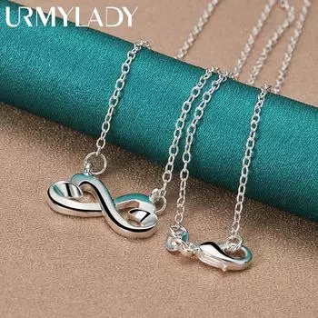 Ожерелье с подвеской из стерлингового серебра 925 пробы от сердца к сердцу 18 дюймов для леди, свадебной вечеринки, модные украшения 45cm