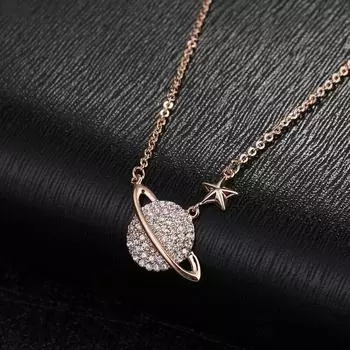 Ожерелье с подвеской из стерлингового серебра 925 пробы с кристаллами планеты и звездами для женщин, колье-ошейники, свадебные украшения для вечеринок, Dz286 розового золота