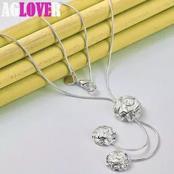 Ожерелье с подвеской из стерлингового серебра 925 пробы с тремя розами, ювелирные изделия 50cm