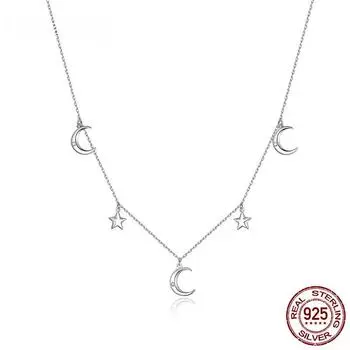Ожерелье с подвеской из стерлингового серебра 925 пробы «Луна и звезда» для женщин, ожерелья-цепочки, ювелирные изделия