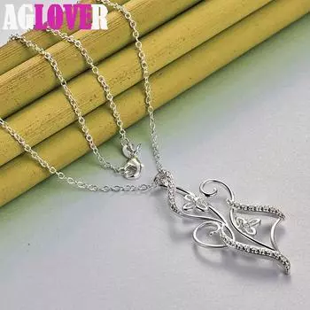 Ожерелье с подвеской из стерлингового серебра 925 пробы с цветком AAA и цирконом, ювелирные изделия 45cm