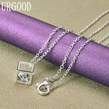 Ожерелье с подвеской из стерлингового серебра 925 пробы с квадратным цирконом, свадебные модные украшения 45cm