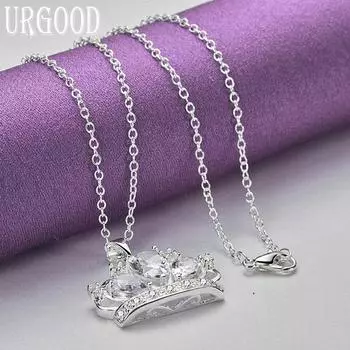 Ожерелье с подвеской из стерлингового серебра 925 пробы с короной и цирконием, свадебные модные украшения 45cm