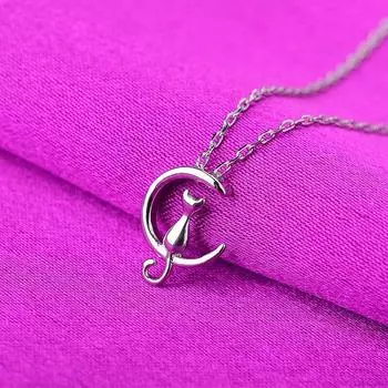 Ожерелье с подвеской из стерлингового серебра 925 пробы с лунным котом для женщин, свадебные украшения, аксессуары, колье Dz751