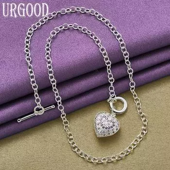 Ожерелье с подвеской из стерлингового серебра 925 пробы в форме сердца AAA с цирконом для женщин, модные ювелирные изделия для свадебной вечеринки 45cm