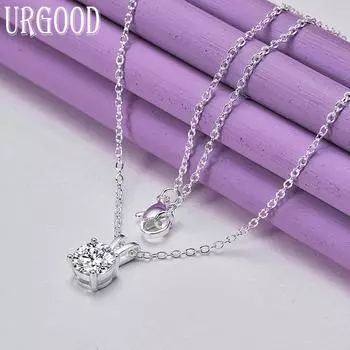 Ожерелье с подвеской из стерлингового серебра 925 пробы, 8 мм, класс ААА, циркон, свадебные модные украшения 45cm