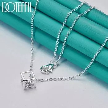 Ожерелье с подвеской из стерлингового серебра 925 пробы с квадратным цирконом, свадебные модные украшения 45cm