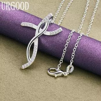 Ожерелье с подвеской из стерлингового серебра 925 пробы, свадебные модные украшения 45cm