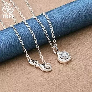 Ожерелье с подвеской из стерлингового серебра 925 пробы AAA с цирконом, ювелирные изделия 45cm