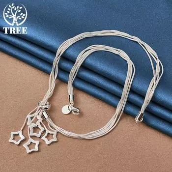 Ожерелье с подвеской из стерлингового серебра 925 пробы с пятью звездами, 18-дюймовые ювелирные изделия в виде змеиной цепи 45cm