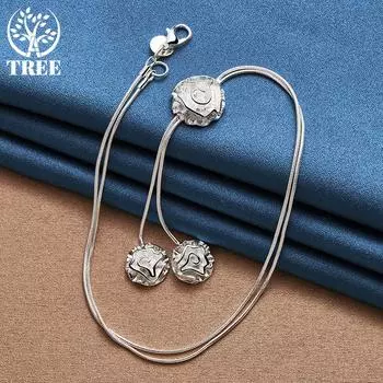 Ожерелье с подвеской из стерлингового серебра 925 пробы с тремя розами, ювелирные изделия 50cm