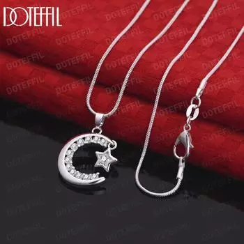 Ожерелье с подвеской из стерлингового серебра 925 пробы с лунным цирконием, модные свадебные украшения S-40CM