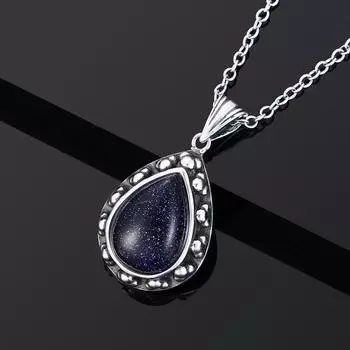 Ожерелье с подвеской из стерлингового серебра 925 пробы в форме груши 10x14 мм из натурального синего песчаника, модные ювелирные изделия для женщин 45cm