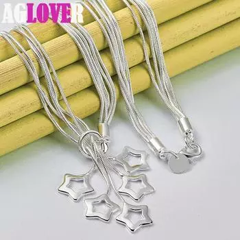 Ожерелье с подвеской из стерлингового серебра 925 пробы с пятью звездами, 18-дюймовые ювелирные изделия в виде змеиной цепи 45cm