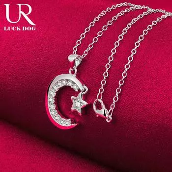 Ожерелье с подвеской из стерлингового серебра 925 пробы с лунным цирконием, модные свадебные украшения O-45CM