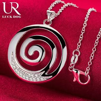 Ожерелье с подвеской из стерлингового серебра 925 пробы с круглым спиральным цирконием, модные свадебные украшения O-45CM