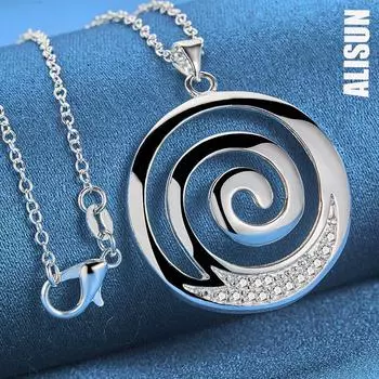 Ожерелье с подвеской из стерлингового серебра 925 пробы с круглым спиральным цирконием, модные свадебные украшения O-45CM