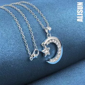 Ожерелье с подвеской из стерлингового серебра 925 пробы с лунным цирконием, модные свадебные украшения O-45CM