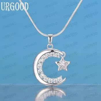 Ожерелье с подвеской из стерлингового серебра 925 пробы с лунным цирконием, модные свадебные украшения S-40CM
