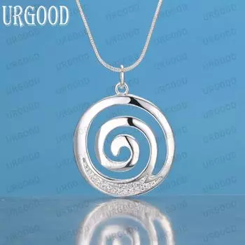 Ожерелье с подвеской из стерлингового серебра 925 пробы с круглым спиральным цирконием, модные свадебные украшения S-40CM