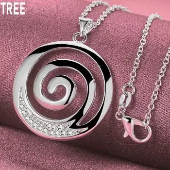 Ожерелье с подвеской из стерлингового серебра 925 пробы с круглым спиральным цирконием, модные свадебные украшения O-40CM