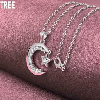 Ожерелье с подвеской из стерлингового серебра 925 пробы с лунным цирконием, модные свадебные украшения O-40CM