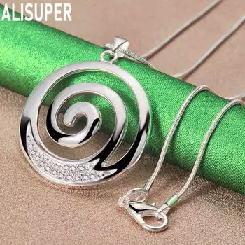 Ожерелье с подвеской из стерлингового серебра 925 пробы с круглым спиральным цирконием, модные свадебные украшения O-40CM