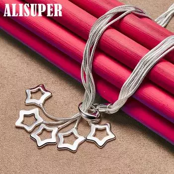 Ожерелье с подвеской из стерлингового серебра 925 пробы с пятью звездами, 18-дюймовые ювелирные изделия в виде змеиной цепи 45cm