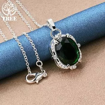 Ожерелье с подвеской из стерлингового серебра 925 пробы с зеленым цирконом AAA, ювелирные изделия 45cm