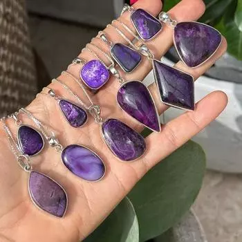 Ожерелье с подвеской из сугилита, серебро 925 пробы Free Size фиолетовый