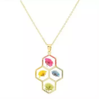 Ожерелье с подвеской из сушеных цветов дофамина из смолы в виде сот, аксессуар для повседневного глэма разноцветный