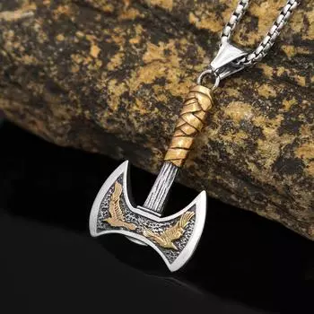 Ожерелье с подвеской из титановой стали Raven Axe, персонализированное винтажное мужское ожерелье из нержавеющей стали