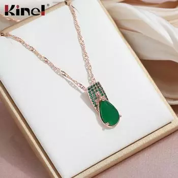 Ожерелье с подвеской из зеленого опала Kinel из натурального циркона для женщин