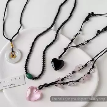 Ожерелье с подвеской «Колокольчик мира» из нефрита — стильный подарок для пар и студентов agate necklace красный