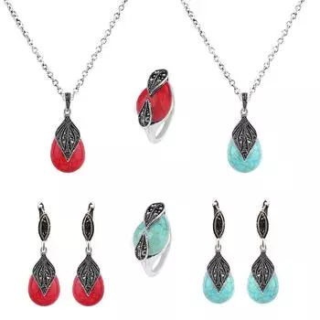 Женский ювелирный набор US 8 серебряный/синий