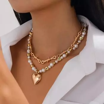 Ожерелье с подвеской Love Alloy с жемчужными бусинами — многослойное, универсальное в европейском и американском стиле.