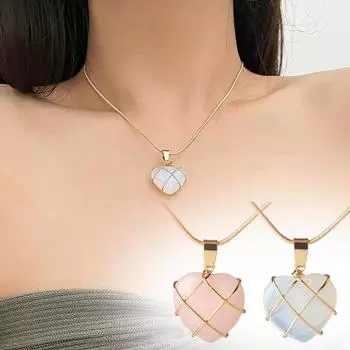 Ожерелье с подвеской «Любовь» с бриллиантовым замком, ожерелье из натурального кристалла с опалом в виде персикового сердца One Size белый