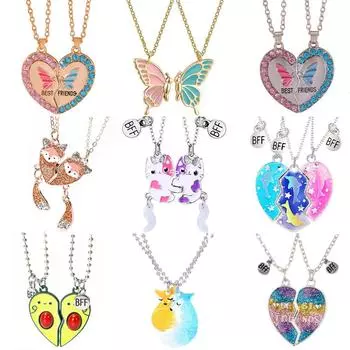 Ожерелье с подвеской «Лучшие друзья» для женщин и девочек, магнетизм, блестки, пара, кристаллическая цепочка, дроссель, BFF, дружба навсегда, ювелирное изделие, подарок