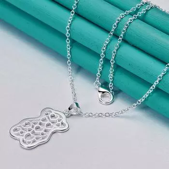 Ожерелье с подвеской «Маленький медвежонок» из стерлингового серебра 925 пробы для женских модных очаровательных ювелирных изделий 45cm