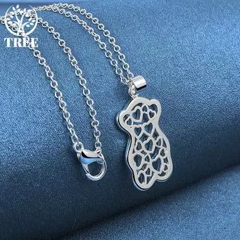 Ожерелье с подвеской «Маленький медвежонок» из стерлингового серебра 925 пробы для женских модных очаровательных ювелирных изделий O-40cm