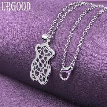 Ожерелье с подвеской «Маленький медвежонок» из стерлингового серебра 925 пробы для женских модных очаровательных ювелирных изделий O-40cm