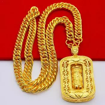 Ожерелье с подвеской «Мантра Тернера» из 24-каратного золота с шестью символами, мужское властное полое позолоченное ожерелье