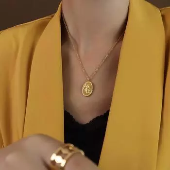 Ожерелье с подвеской Marka Hot Wind Oval Rose Clavicle Chain из титановой стали 18-каратного золота, не выцветает