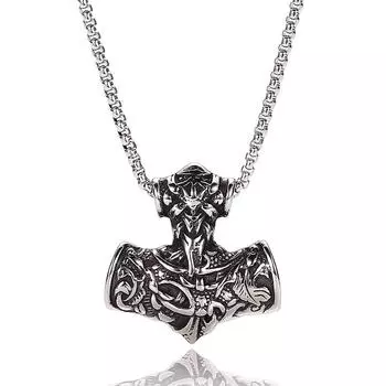 Ожерелье с подвеской «Молот Тора» Мьельнир, скандинавское ожерелье викингов с цепочкой из нержавеющей стали длиной 60 см PL0029 60cm