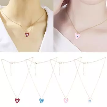 Ожерелье с подвеской от сглаза в форме сердца, регулируемая длина, колье с каплей масла, шейная цепочка, модные украшения для женщин и мужчин розовый