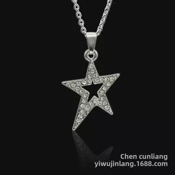Ожерелье с подвеской Pentagram Star Diamond - короткая женская цепочка на ключицу Alloy