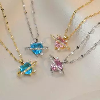 Ожерелье с подвеской «Планета любви» Женский темперамент Подвеска «Сатурн» Цепочка на ключицу розовый/серебряный