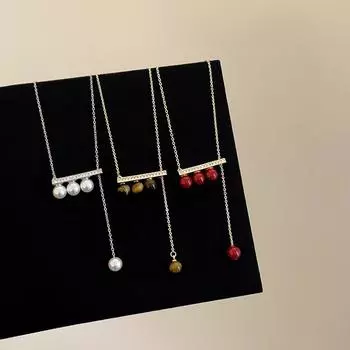 Ожерелье с подвеской-подтяжкой из жемчуга и тигрового глаза, женская легкая роскошная ретро-элегантная модная универсальная цепочка на шею, цепочка на свитер